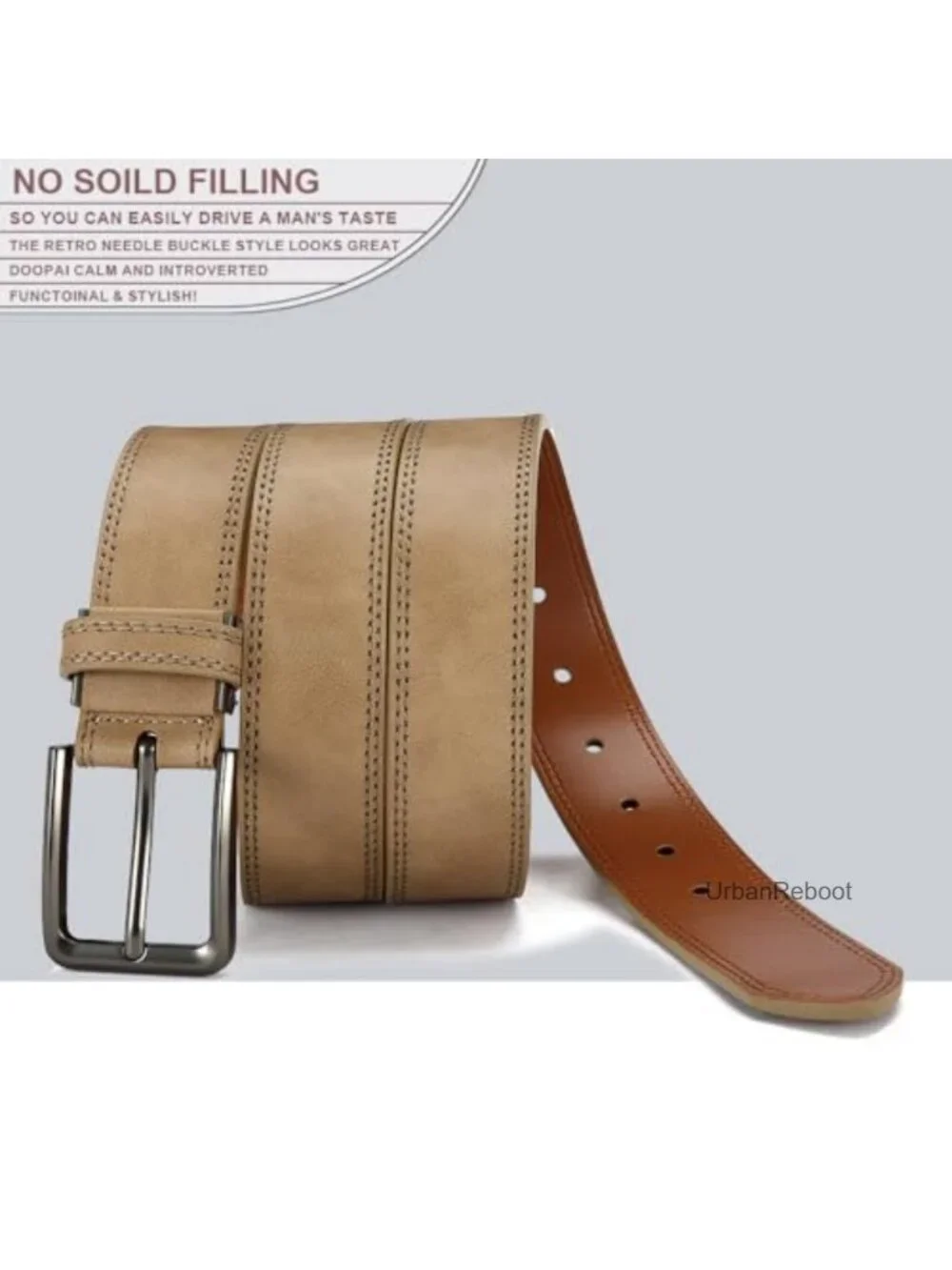 Men's Genuine Cowhide Leather Dress Belt 1 3/8